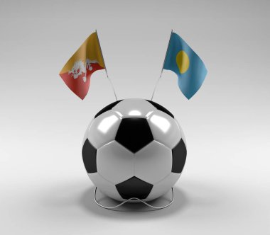 Bhutan - Palau Futbol Bayrakları, Beyaz Arkaplan - 3D Render