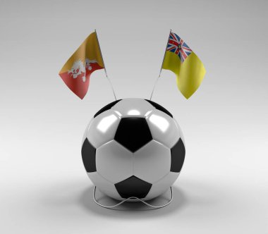 Bhutan - Niue Futbol Bayrakları, Beyaz Arkaplan - 3D Render