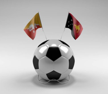 Bhutan - Papua-Yeni-Gine Futbol Bayrakları, Beyaz Arkaplan - 3D Render