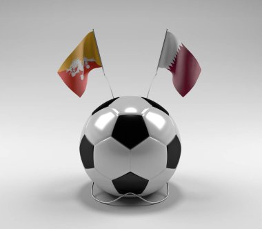 Bhutan - Katar Futbol Bayrakları, Beyaz Arkaplan - 3D Render