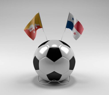 Bhutan - Panama Futbol Bayrakları, Beyaz Arkaplan - 3D Render