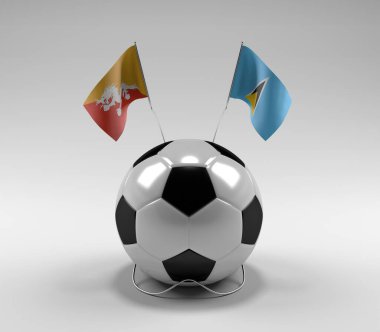 Bhutan - Saint-Lucia Futbol Bayrakları, Beyaz Arkaplan - 3D Render