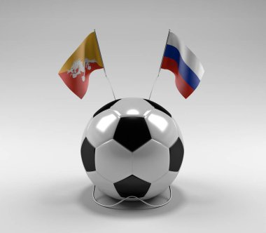 Bhutan - Rusya Futbol Bayrakları, Beyaz Arkaplan - 3D Render