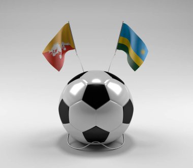 Bhutan - Ruanda Futbol Bayrakları, Beyaz Arkaplan - 3D Render