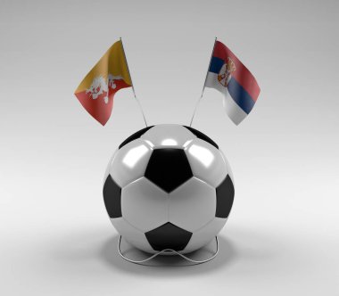 Bhutan - Sırbistan Futbol Bayrakları, Beyaz Arkaplan - 3D Render