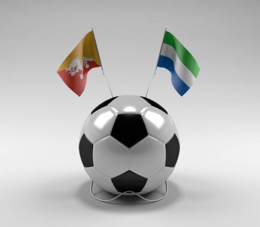 Bhutan - Sierra-Leone Futbol Bayrakları, Beyaz Arkaplan - 3D Render