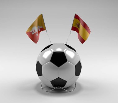Bhutan - İspanya Futbol Bayrakları, Beyaz Arkaplan - 3D Render