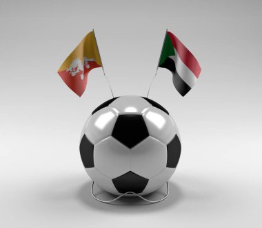 Bhutan - Sudan Futbol Bayrakları, Beyaz Arkaplan - 3D Render
