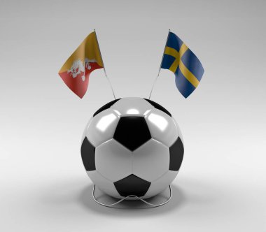 Bhutan - İsveç Futbol Bayrakları, Beyaz Arkaplan - 3D Render