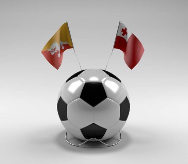Bhutan - Tonga Futbol Bayrakları, Beyaz Arkaplan - 3D Render