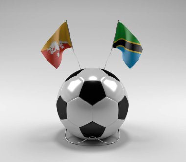 Bhutan - Tanzanya Futbol Bayrakları, Beyaz Arkaplan - 3D Render