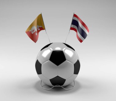 Bhutan - Tayland Futbol Bayrakları, Beyaz Arkaplan - 3D Render
