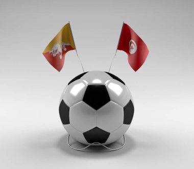 Bhutan - Tunus Futbol Bayrakları, Beyaz Arkaplan - 3D Render