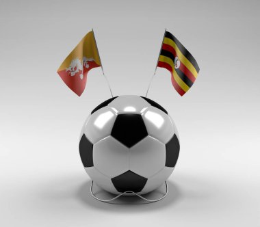 Bhutan - Uganda Futbol Bayrakları, Beyaz Arkaplan - 3D Render