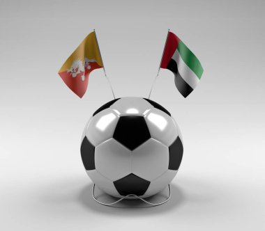 Bhutan - Birleşik Arap-Emirlikleri Futbol Bayrakları, Beyaz Arkaplan - 3D Render