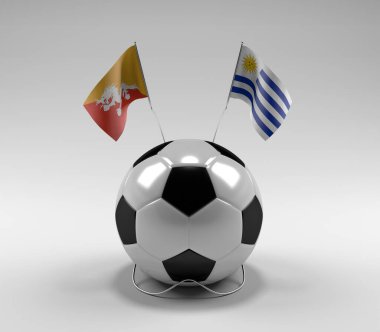 Bhutan - Uruguay Futbol Bayrakları, Beyaz Arkaplan - 3D Render