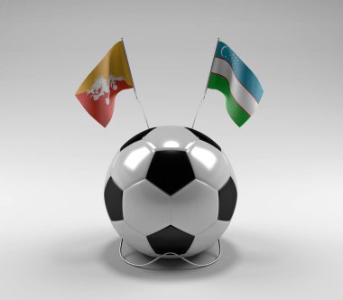 Bhutan - Özbekistan Futbol Bayrakları, Beyaz Arkaplan - 3D Render