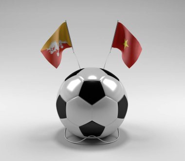 Bhutan - Vietnam Futbol Bayrakları, Beyaz Arkaplan - 3D Render