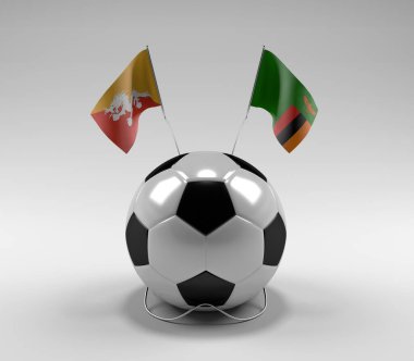 Bhutan - Zambiya Futbol Bayrakları, Beyaz Arkaplan - 3D Render