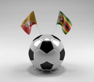 Bhutan - Zimbabwe Futbol Bayrakları, Beyaz Arkaplan - 3D Render