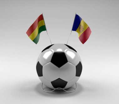Bolivya - Andorra Futbol Bayrakları, Beyaz Arkaplan - 3D Render