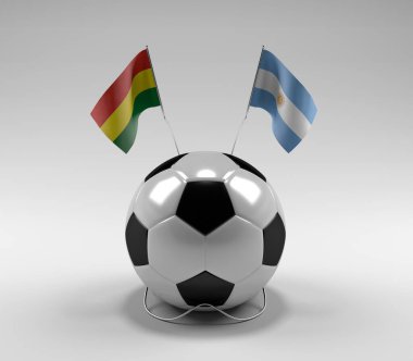 Bolivya - Arjantin Futbol Bayrakları, Beyaz Arkaplan - 3D Render
