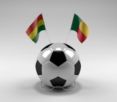 Bolivya - Benin Futbol Bayrakları, Beyaz Arkaplan - 3D Render