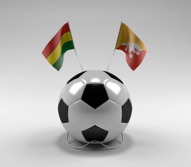 Bolivya - Bhutan Futbol Bayrakları, Beyaz Arkaplan - 3D Render