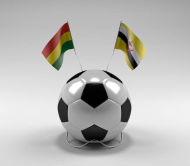 Bolivya - Brunei Futbol Bayrakları, Beyaz Arkaplan - 3D Render