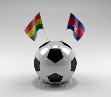 Bolivya - Kamboçya Futbol Bayrakları, Beyaz Arkaplan - 3B Render