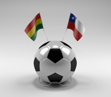 Bolivya - Şili Futbol Bayrakları, Beyaz Arkaplan - 3D Render