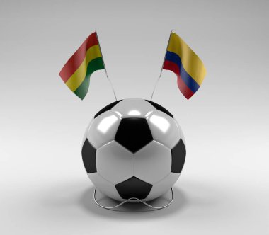 Bolivya - Kolombiya Futbol Bayrakları, Beyaz Arkaplan - 3D Render