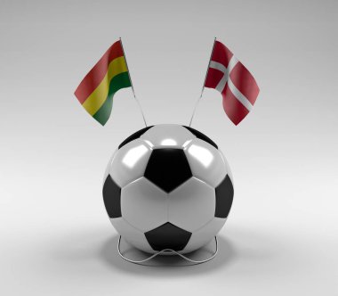 Bolivya - Danimarka Futbol Bayrakları, Beyaz Arkaplan - 3D Render