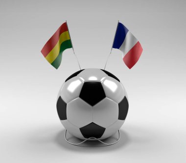 Bolivya - Fransa Futbol Bayrakları, Beyaz Arkaplan - 3D Render