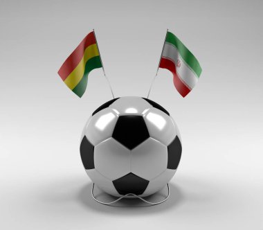 Bolivya - İran Futbol Bayrakları, Beyaz Arkaplan - 3D Render