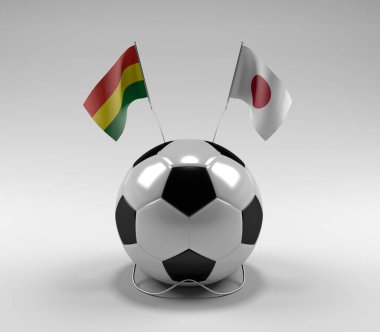Bolivya - Japonya Futbol Bayrakları, Beyaz Arkaplan - 3D Render