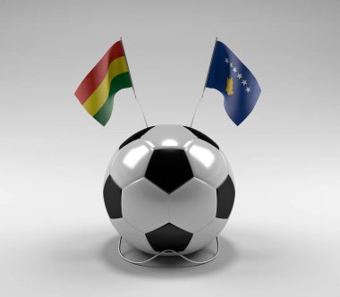Bolivya - Kosova Futbol Bayrakları, Beyaz Arkaplan - 3D Hazırlama