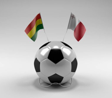 Bolivya - Malta Futbol Bayrakları, Beyaz Arkaplan - 3D Render