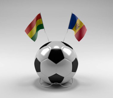 Bolivya - Moldova Futbol Bayrakları, Beyaz Arkaplan - 3D Render