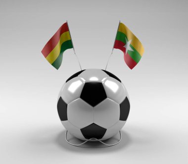 Bolivya - Myanmar Futbol Bayrakları, Beyaz Arkaplan - 3D Render