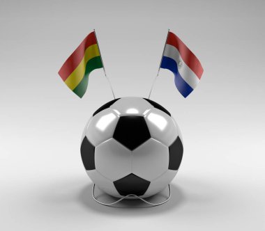 Bolivya - Paraguay Futbol Bayrakları, Beyaz Arkaplan - 3D Render