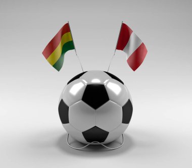 Bolivya - Peru Futbol Bayrakları, Beyaz Arkaplan - 3D Render