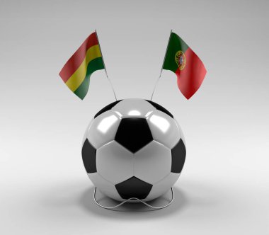 Bolivya - Portekiz Futbol Bayrakları, Beyaz Arkaplan - 3D Render