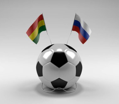 Bolivya - Rusya Futbol Bayrakları, Beyaz Arkaplan - 3D Render