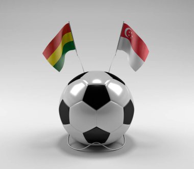 Bolivya - Singapur Futbol Bayrakları, Beyaz Arkaplan - 3D Render