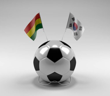 Bolivya - Güney Kore Futbol Bayrakları, Beyaz Arkaplan - 3D Render