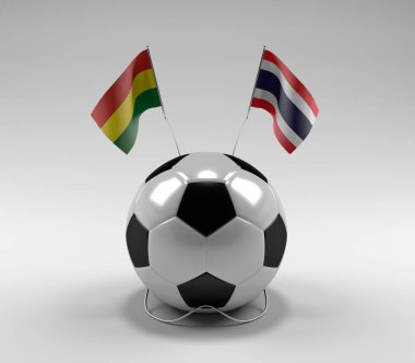 Bolivya - Tayland Futbol Bayrakları, Beyaz Arkaplan - 3D Render