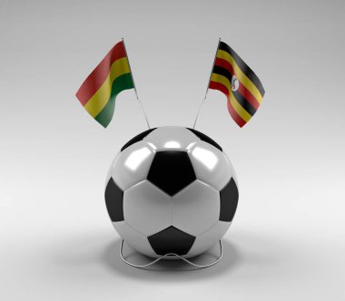 Bolivya - Uganda Futbol Bayrakları, Beyaz Arkaplan - 3D Render