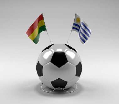 Bolivya - Uruguay Futbol Bayrakları, Beyaz Arkaplan - 3D Render
