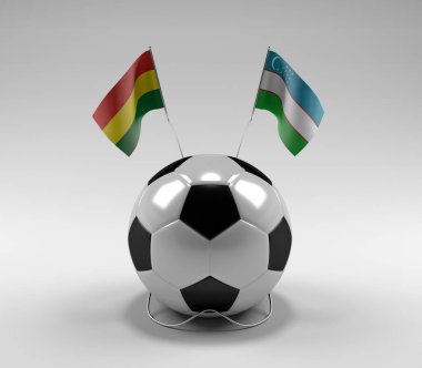 Bolivya - Özbekistan Futbol Bayrakları, Beyaz Arkaplan - 3D Render